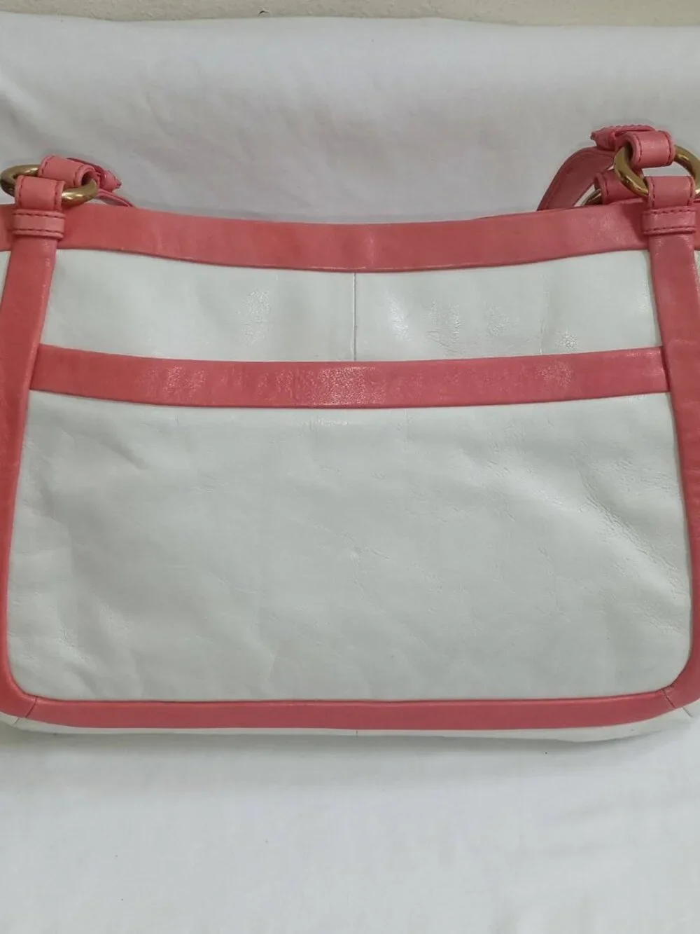 Coach Cricket Satchel Purse White & Coral Pink Bag Y2K Vintage